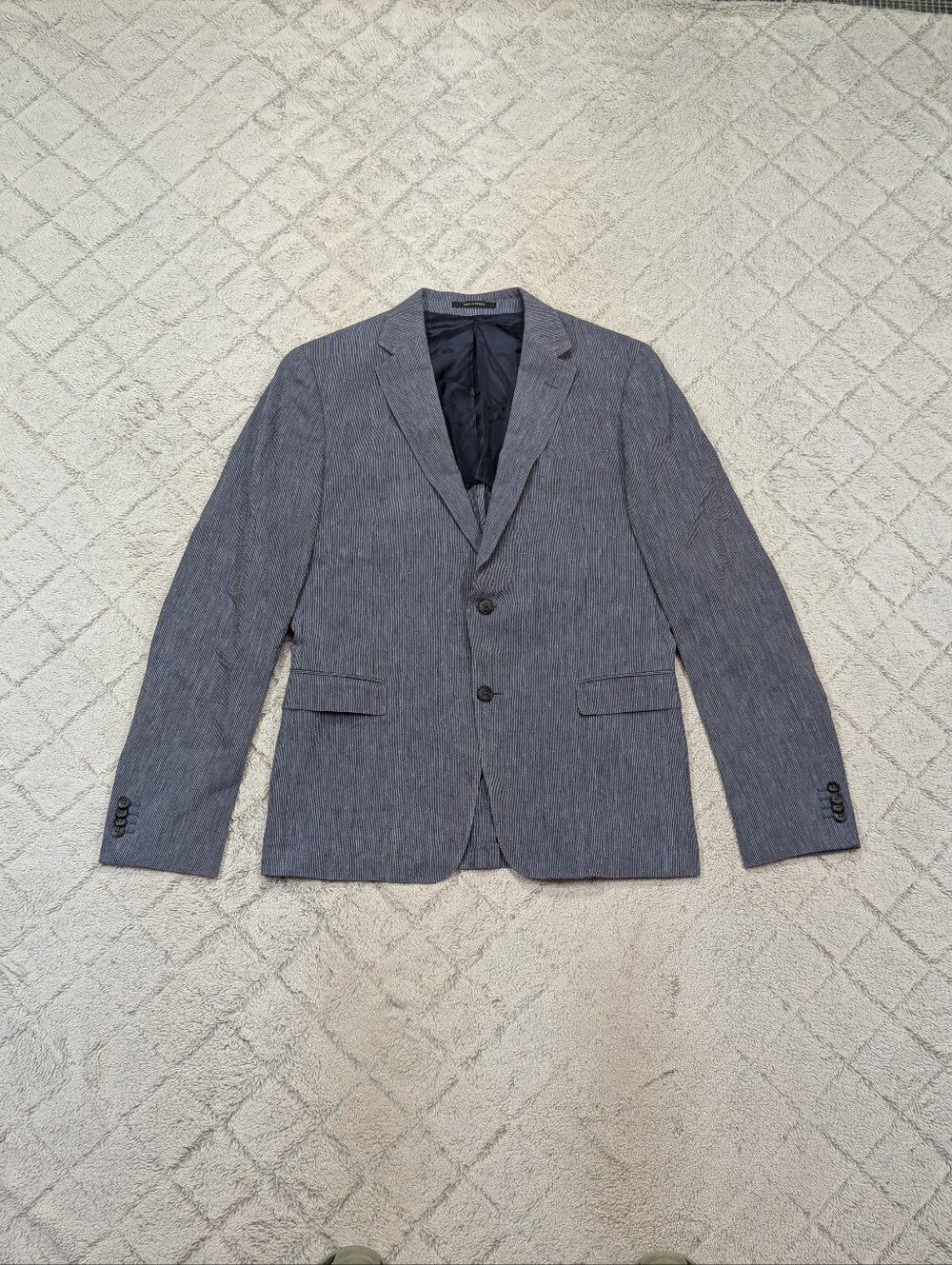 Z Zegna Jacket Mens 42R Blue Gray Seersucker Drop 8 Deco Linen Blend Sport Coat